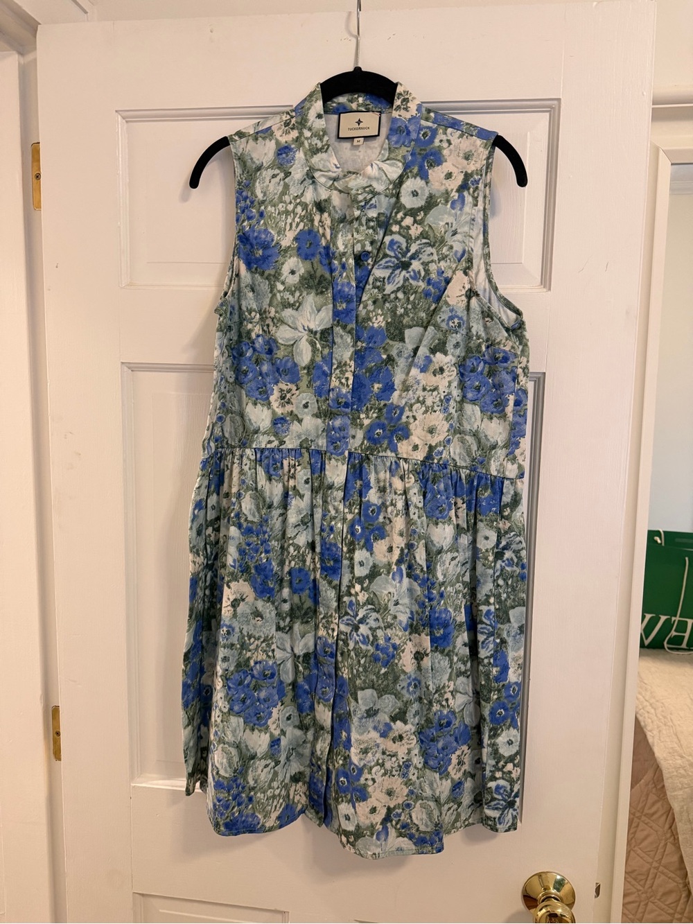 Tuckernuck Blue and Green Floral Sleeveless Dress